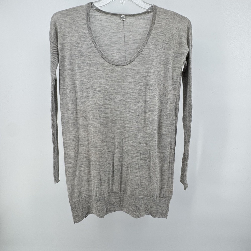 Margaret O'Leary Sweater Womens Medium Gray‎ Cashmere Scoop Neck Ribbed Sleeve - Picture 2 of 9
